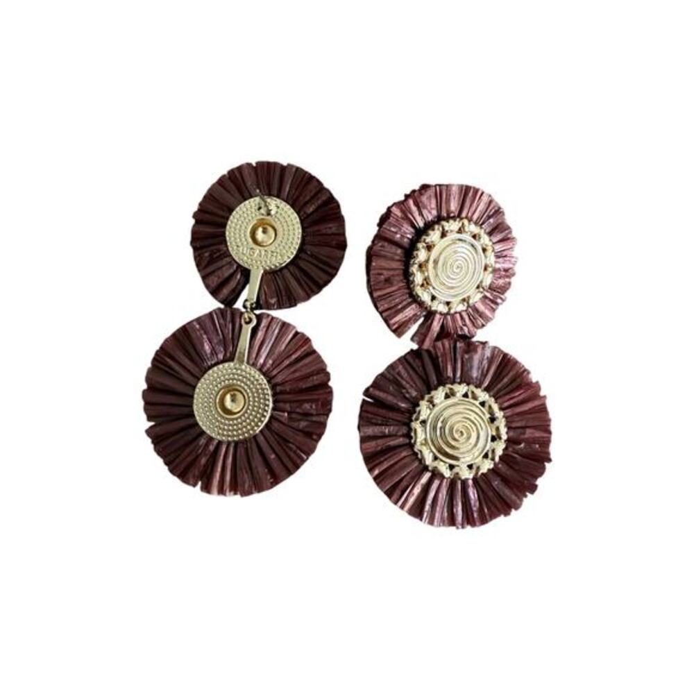 Brown Gold Fringe Statement Earrings NWOT Pierced Ears
